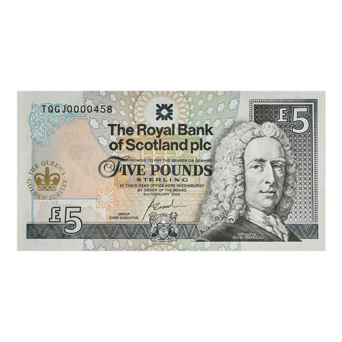 Queen Elizabeth II 2002 Scotland £5 Golden Jubilee Banknote 