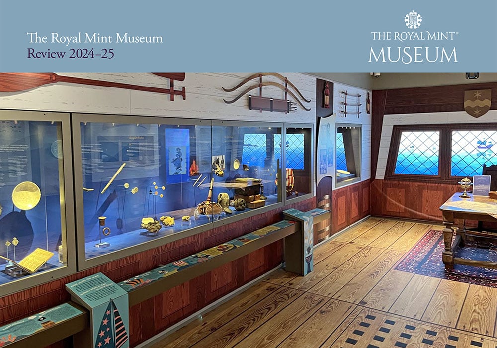 Front cover of annual review 2024-25 Coins and the Sea Exhibition at The Royal Mint Experience