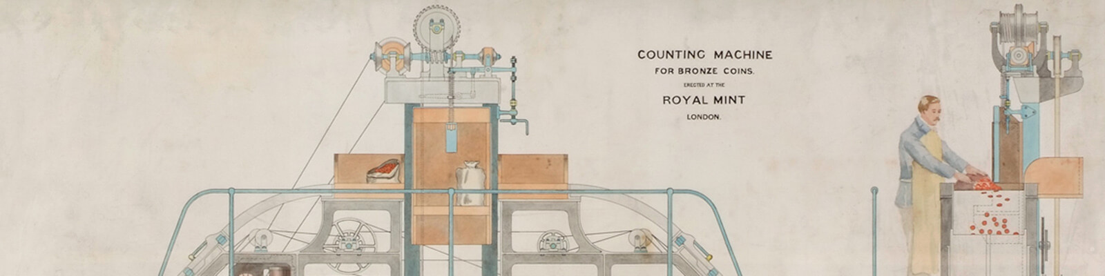 A drawing of an automatic counting machine from the Victorian period when the Royal Mint was at Tower Hill in London