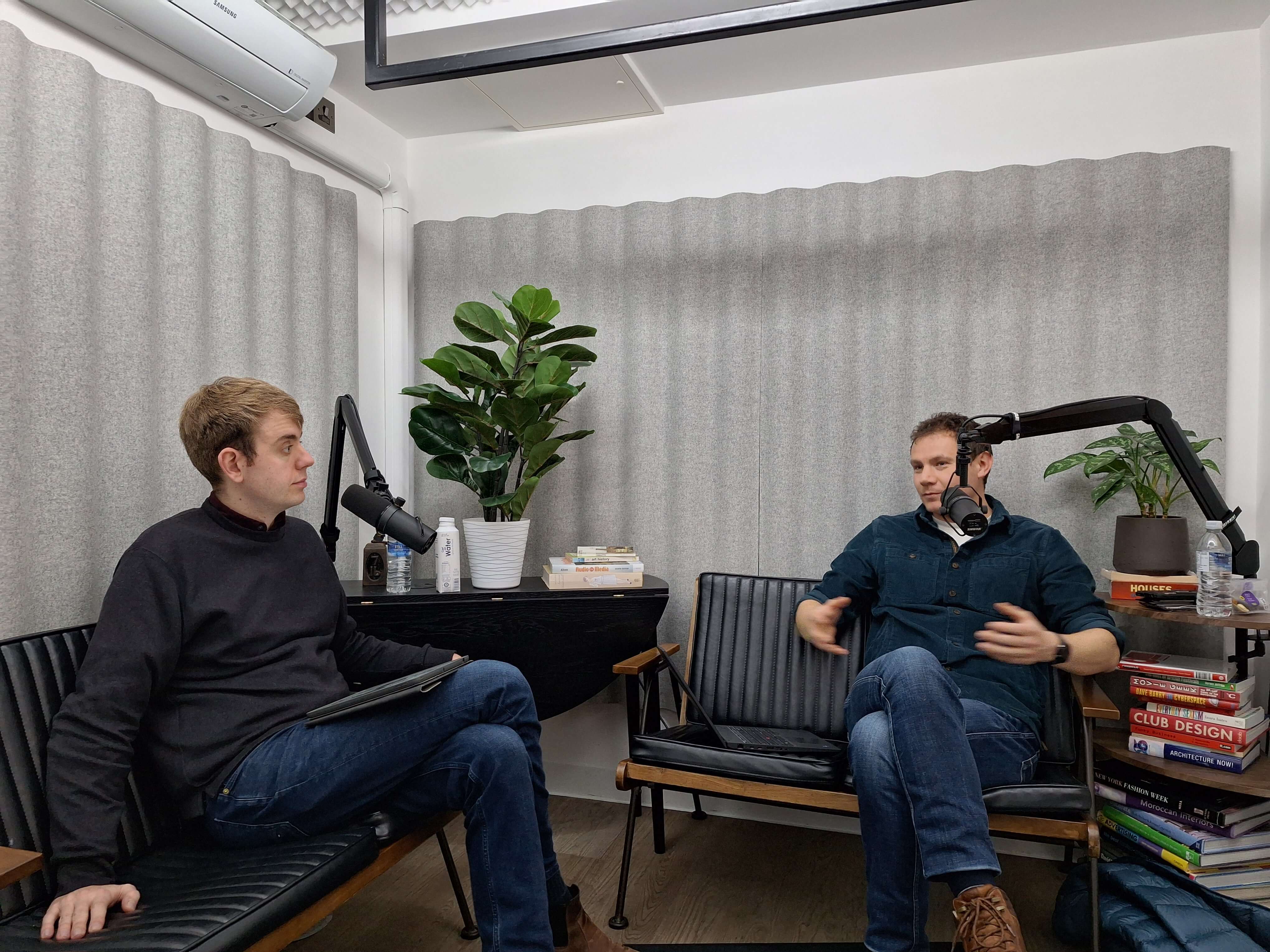 Daniel Rignall and Chris Barker recording the podcast
