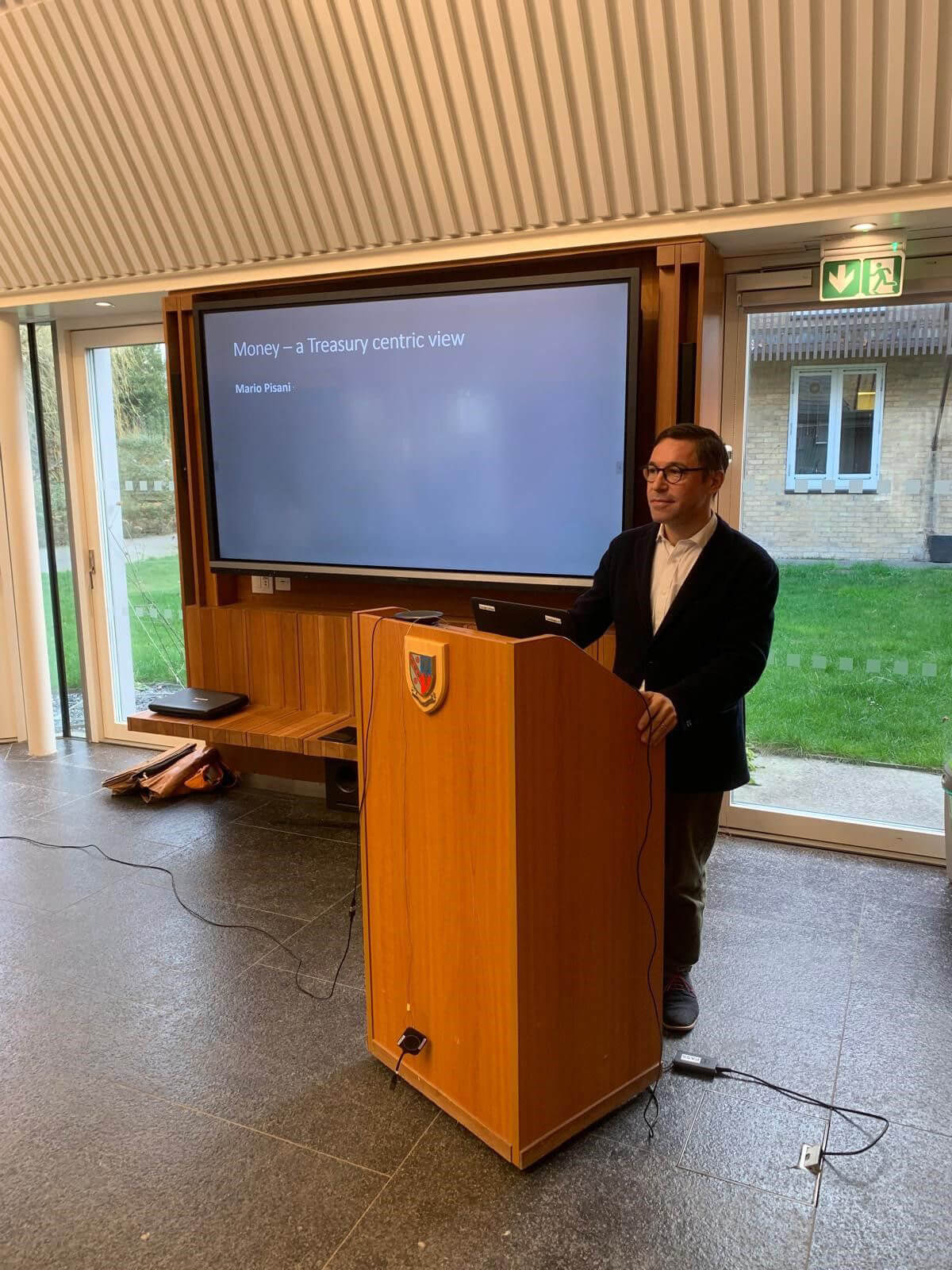 Mario Pisani presenting at Darwin College