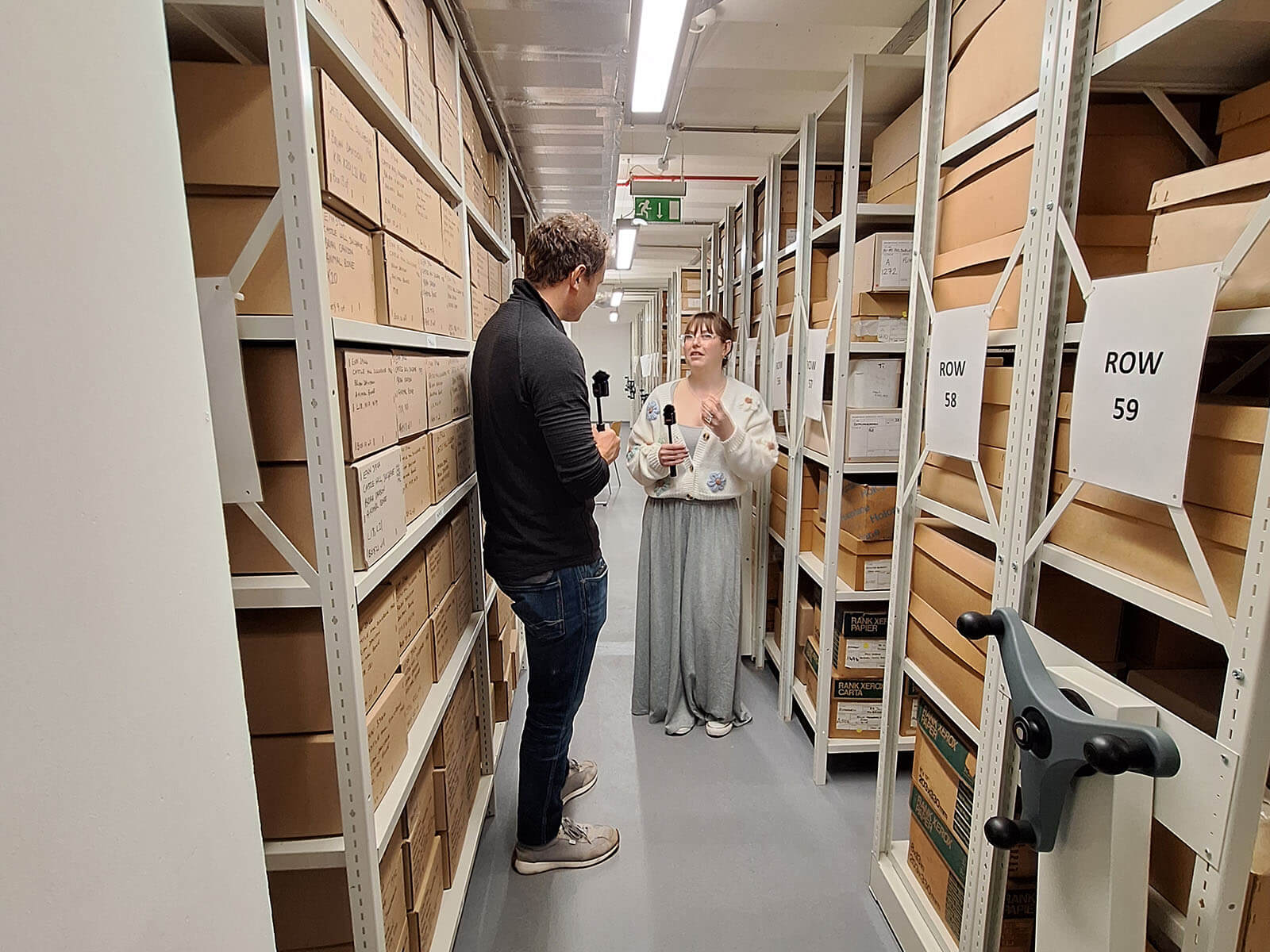 Chris Barker and Eleanore Cox recording an interview for the Royal Mint Museum podcast at the Archaeological Research Centre, Chester House