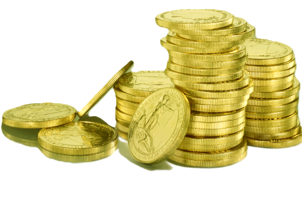 Piles of gold bullion coins